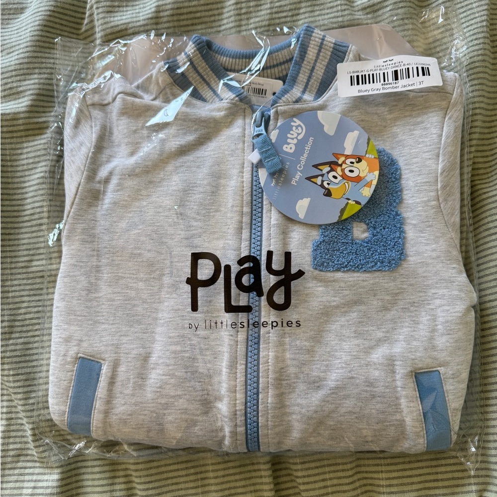 Little Sleepies Gray and Blue Kids Bluey Bomber Jacket